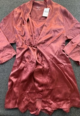 Juego de ropa de dormir Felina para mujer mediano 2 piezas rojo mineral bata quimise satinada nuevo Foto 1 de 4