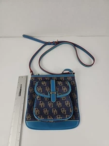 Borsa porta lettere denim DOONEY & BOURKE blu stampa oro tracolla portafoglio clip - Foto 1 di 16