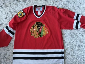 Vintage Chicago Blackhawks Hockey Jersey Mens Red Black NHL CCM Throwback 90s - Picture 1 of 7