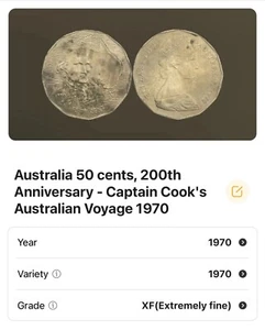 1970 Australia 50 Cents - 200th Anniversary Captain Cook's Voyage - (P2036) - Picture 1 of 1
