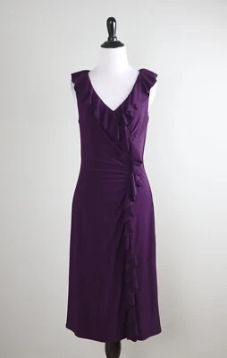 LAUREN RALPH LAUREN $129 松弛弹力不对称荷叶边连衣裙 6 码 — 第 1/4 张图片