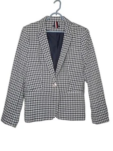 Blazer Tommy Hilfiger para mujer azul blanco a cuadros parches en el codo forrado talla 14 nuevo sin etiquetas - Imagen 1 de 9