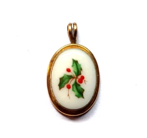 Vintage Signed Lenox Porcelain & Enamel Holly Pendant - Picture 1 of 5