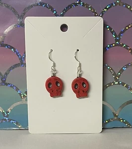 Red Skull Earrings. 925 Sterling Silver Hooks. Organza gift bagged. - Picture 1 of 3