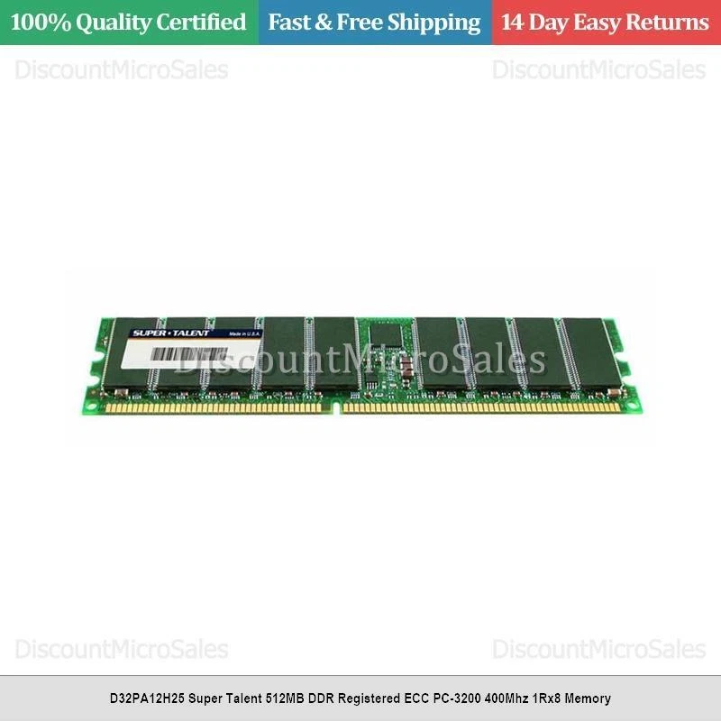 D32PA12H25 Super Talent 512MB DDR Registered ECC PC-3200 400Mhz 1Rx8 Memory - Image 1 of 1