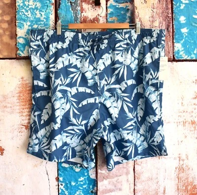 Men's Old Navy Palm Swim Trunks 7" Inseam Drawstring XXLARGE Blue Palm NEW - Image 1 of 4