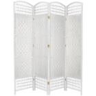 Oriental Furniture Room Dividers 4-Panel Folding Woven Palm Geometric White