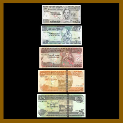Ethiopia 1 5 10 50 100 Birr (5 Pcs Set), 2008-2015 P-46/47/48/51/52 Unc - Image 1 of 4