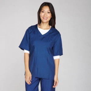 Navy Blue V Neck Short Sleeve Smock Barber Stylist & Groomer Resists Water Stain - Picture 1 of 1