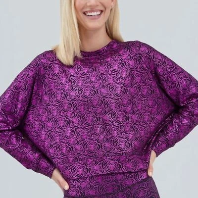 NWT Terez Rose Field Foil Crop Pullover Sweatshirt Purple/Black Women's Sz Small - Image 1 of 4