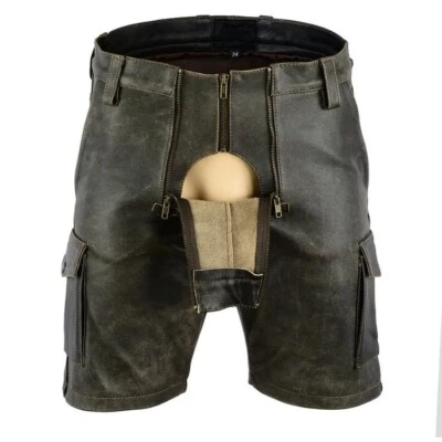 Pantalones Cortos de Cuero Gay para Hombres Pantalones Cortos de Fiesta de Cuero de Vaca Pantalones Cortos de Gimnasio Pantalones Cortos Foto 1 de 4