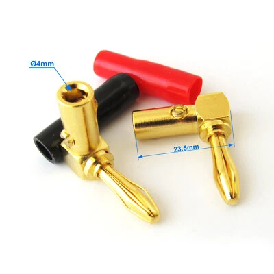 200pcs Gold Right Angle 4mm Banana Plug Audio Speaker Cable Connector Screw Type - Image 1 of 4