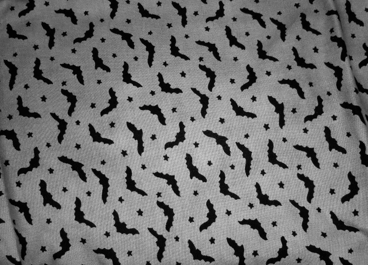 Small Bats & Stars Print Black & Gray Cotton Fabric Japan  Moonlight Manor F - Image 1 of 4
