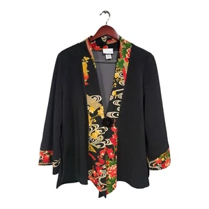 Soft Surroundings Womens Jacket Black Floral Kimono Button Front Asymmetrical M - Picture 1 of 15