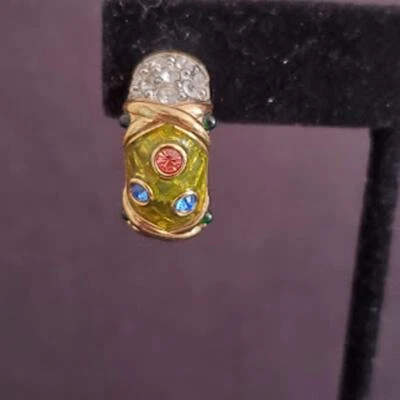 Brincos de meio argola Swarovski folheados a ouro verde esmalte cristais coloridos assinados - Imagem 1 de 4