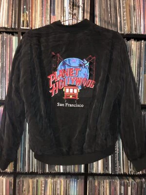 Jaqueta Planet Hollywood San Francisco anos 90 poliéster preta bordada tamanho P - Imagem 1 de 4
