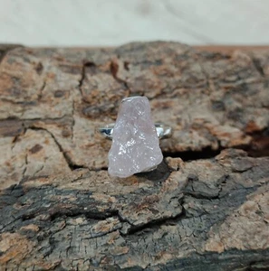 Anillo de plata de ley 925 con piedras preciosas ásperas de cuarzo rosa natural talla 6 R-601 - Imagen 1 de 15