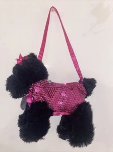 Poochie & Co Plush Poodle Girls Purse Shoulder Bag Pink Sequin - Picture 1 of 14