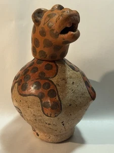 Vintage Central American Clay Jaguar Bottle w/Head Topper - Picture 1 of 14