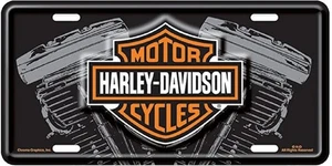 Harley Davidson V-Twin Engine Stamped Embossed Metal License Plate - Picture 1 of 1