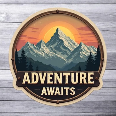 Adesivo de acampamento vinil decalque aventura aguarda montanhas caminhadas deserto - Imagem 1 de 3