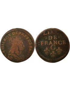 France Louis XIV - Liard au Buste Juvénile - 1657 / 1658 G Châtellerault - Imagen 1 de 3