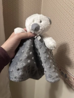 Mantas y Más Allá Blanco Oso Gris Lovey Minky Dots Manta de Seguridad Nunu Bebé Foto 1 de 4