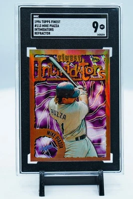 1996 TOPPS FINEST MIKE PIAZZA BRONZE INTIMIDATORS REFRACTOR #113 MINT SGC 9 SP - Image 1 of 4