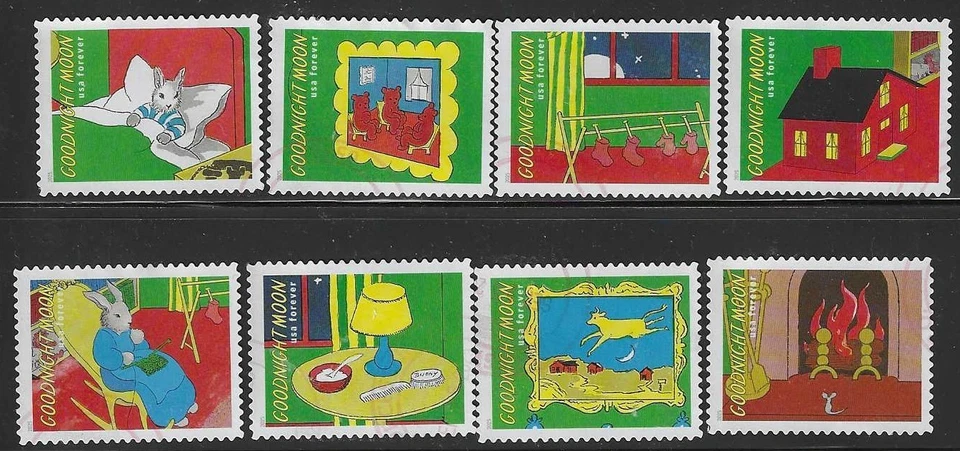 US Sc# 6002a-h GOODNIGHT MOON USED SET of 8 OFF PAPER SOUND - Image 1 of 1
