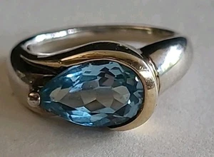 925 Sterling Ring Blautopas Gold über Sterling um Edelstein Größe 8 - Bild 1 von 12