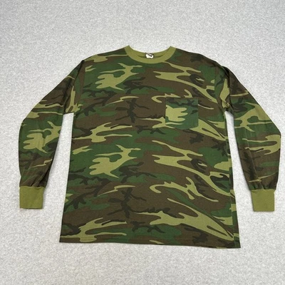 Camiseta Ranger Manga Larga Para Hombre L Verde Marrón Camuflada Cuello Redondo Acanalado Borde Pullover Foto 1 de 4