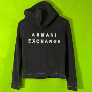Small Armani Exchange Black Zip Up Hoodie Women's Graphic Print Logo - Picture 1 of 5