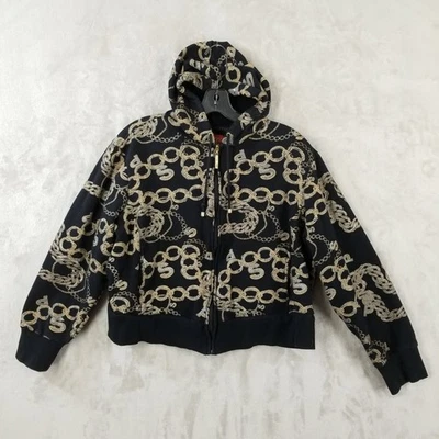 Chaqueta corta Southpole de colección para mujer 2X negra dorada cremallera completa con capucha estampado total Foto 1 de 4
