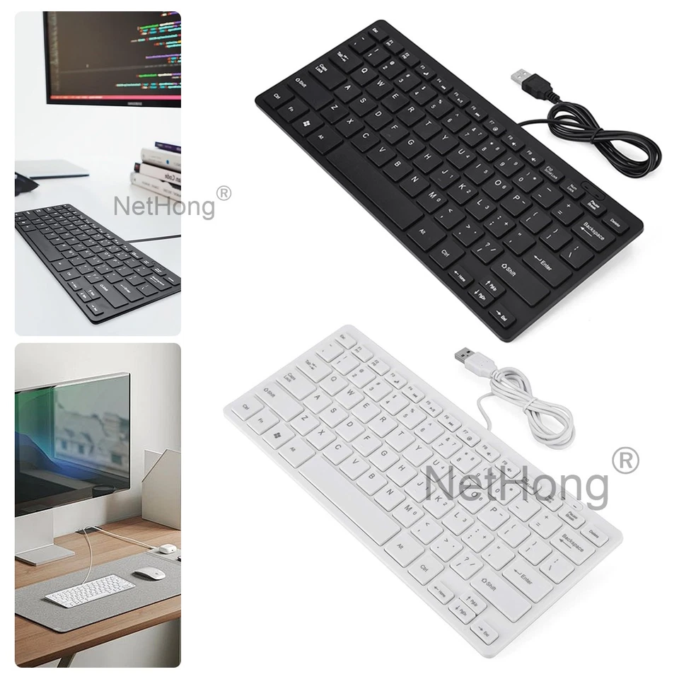 Schwarzes Mini-Slim-USB-Kabel-Anti-Rutsch-Tastatur für PC Laptop Neu - Bild 1 von 4