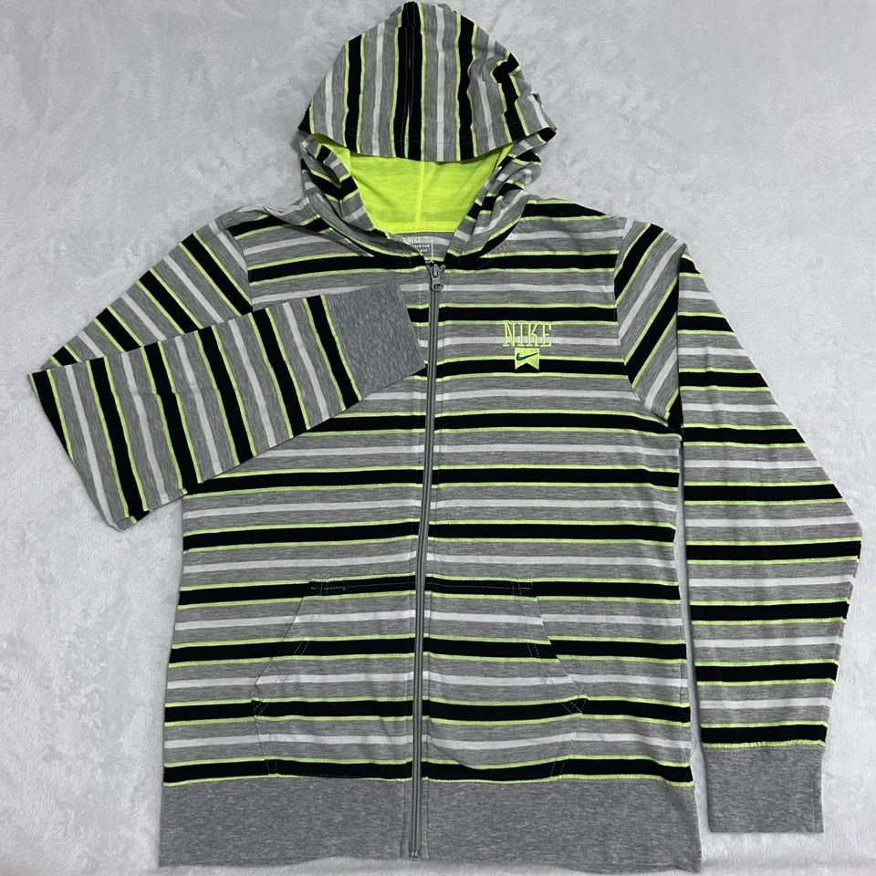 Nike Hoodie Youth XL 13-15 Full Zip Jacket Neon Green Striped Pullover Swoosh - Image 1 of 4