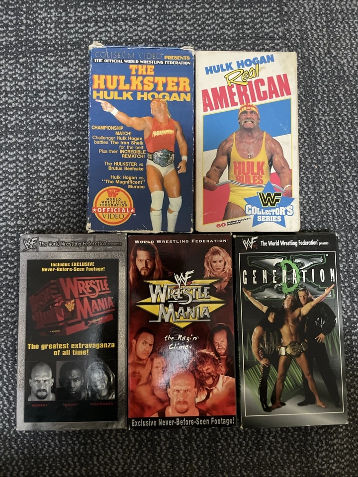 Wrestling VHS Lot. Hulk Hogan. The Rock. Stone Cold. Mike Tyson. Wrestle Mania. - Image 1 of 1