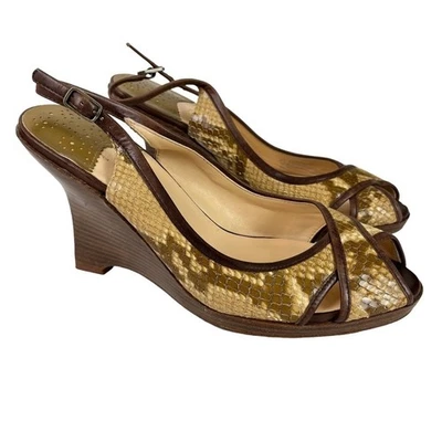 Zapatos COLE HAAN Cuero Genuino Piel de Serpiente de Reptil Cuña Cordones Punta abierta talla 9 Foto 1 de 4