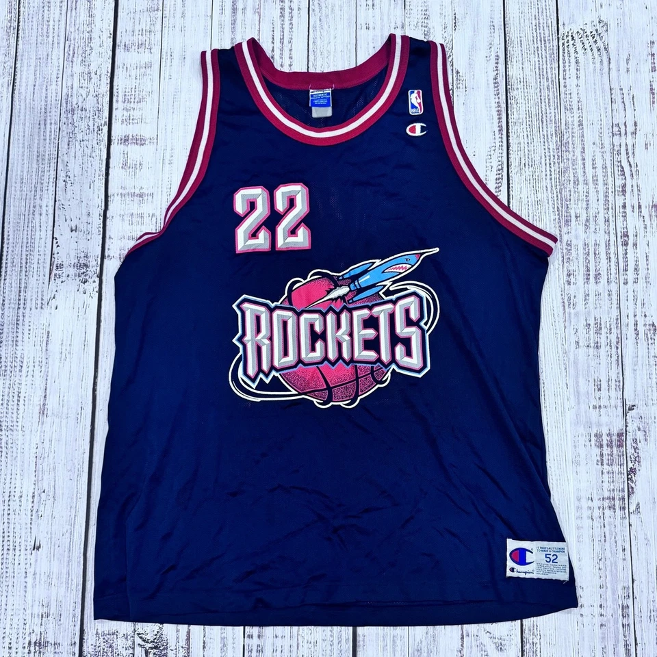 Camiseta masculina Champion Houston Rockets Drexler 22 XL 52 azul marinho anos 90 vintage NBA Tank - Imagem 1 de 4