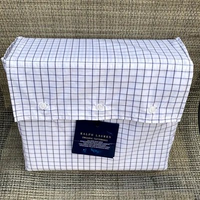Ralph Lauren Blue White Organic Tattersall Plaid Cotton FULL QUEEN Duvet Cover - Image 1 of 4
