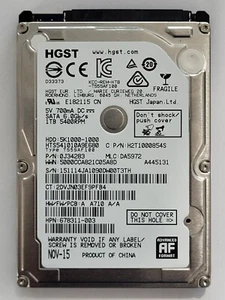 HTS541010A9E680, PN: 0J34283, MLC: DA5972, NOV 15, HGST 1Tb 2.5" HDD - Imagen 1 de 2