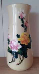 Vintage Porcelain Asian Hand Painted Vase Flowers 11'' - Picture 1 of 5