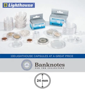 100 Coin Capsules Lighthouse Direct Fit 24 MM Holders US Quarter Size Free Post - Picture 1 of 7