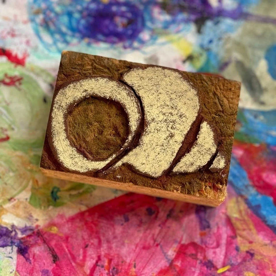 Vintage Hand Carved Speedball 2x3 Conch Seashell Wood Block Printing Stamp - Image 1 of 3