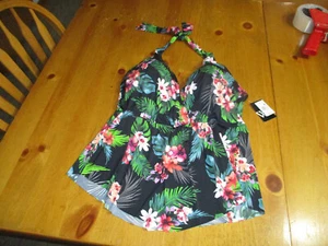 New W/Tags W SWIM Floral Plunge V Neck Tankini Top Swimwear,Top Only,Size 1X - Picture 1 of 8
