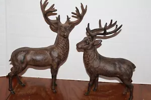 2 Vintage Cast Iron  Elk Deer Stag  Figures 11" & 9" Tall Great Detail - Picture 1 of 8
