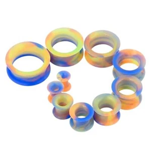 20pcs Thick Silicone Flesh Tunnels Kit 2g-1" Ear Gauges Plugs Earskins Stretcher - Picture 1 of 36