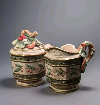 De colección Navidad Kitschy Fitz and Floyd Crema/Azúcar Cuenco Grannycore Coleccionable  Foto 1 de 4