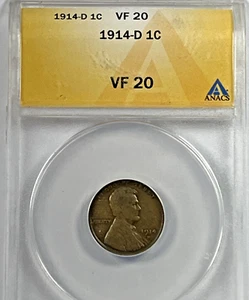 1914-D Lincoln Cent : ANACS VF20 - Picture 1 of 4