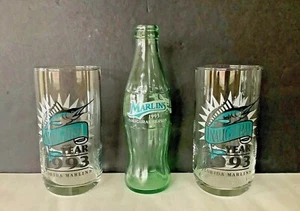 Set Florida Marlins INAUGURAL YEAR 1993 MLB Drinking Glasses & Coca Cola Bottle - Picture 1 of 8