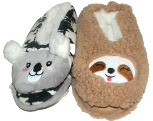 Girls Lot of 2 Slipper Socks Koloa Bear and Sloth Fleece Lined Shoe size 13-14 - Picture 1 of 2